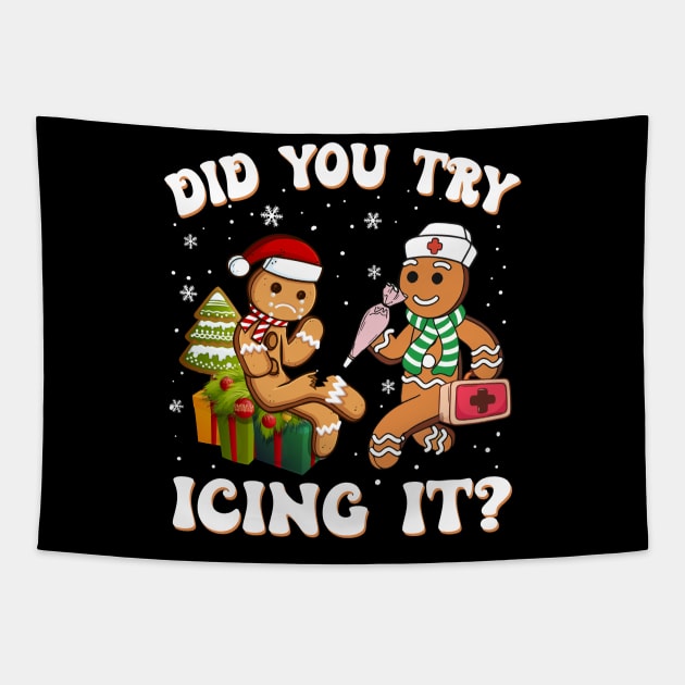 Funny Christmas Gingerbread Did You Try Icing It? Tapestry by drreamweaverx