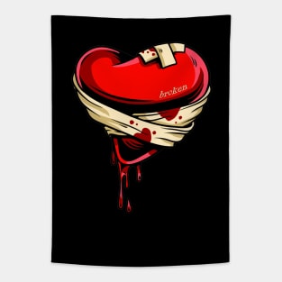 Broken heart bleeding bandaged Tapestry