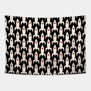 Atomic Age Retro Mid-Century Modern Rocket Pattern in Cream, Red, and Black Tapestry