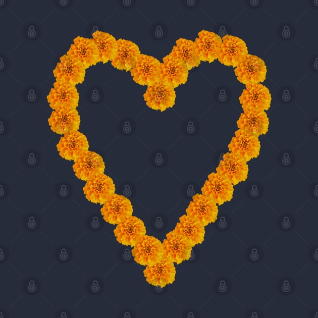 Orange Marigold Flowers Heart by ellenhenryart