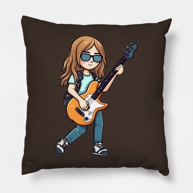 A girl playing her favourite guitar Pillow by AestheticsArt81