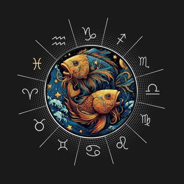 ZODIAC Pisces - Astrological PISCES - PISCES - ZODIAC sign - Van Gogh style - 2 by ArtProjectShop