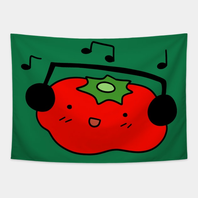 Tomato with Headphones Tapestry by saradaboru