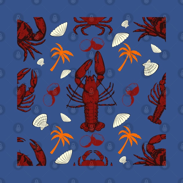 Lobsters, Crabs and Sea Shells Pattern, Relaxing Beachlife by vystudio