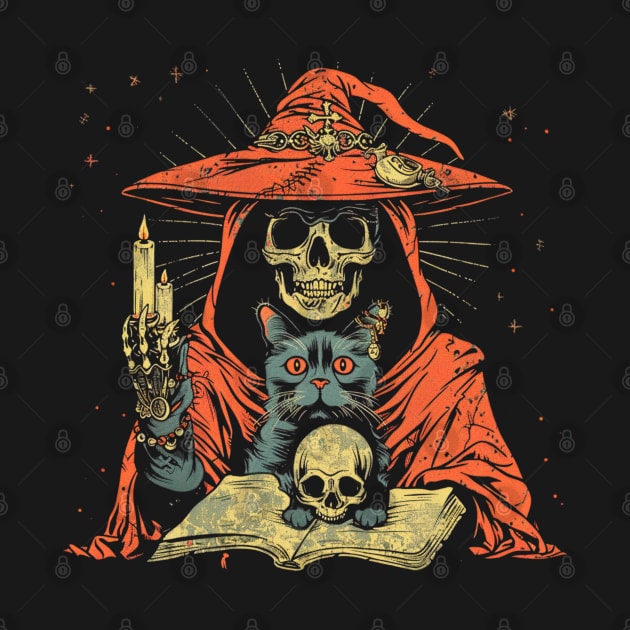 Skeleton Wizard With His Cat and Skull by OscarVanHendrix