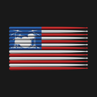 American Drummer Flag with Drum Kit and Drum Sticks T-Shirt