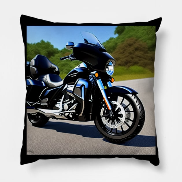 Classic Cruiser Motorcycle Black Pillow by BAYFAIRE