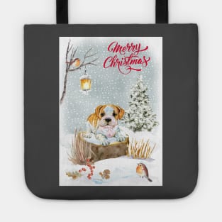 English Bulldog Puppy Merry Christmas Santa Dog Tote