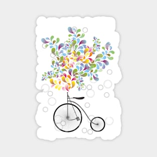 Abstract illustration of retro bicycle, colorful shapes and transparent circles Magnet