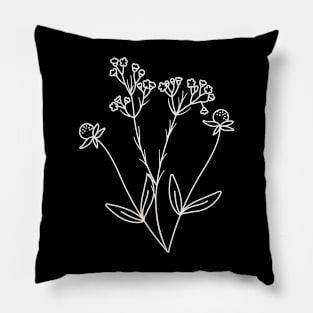 Wildflower Line Art, Elegant Flower Outline, Hand Drawn Plants Pillow