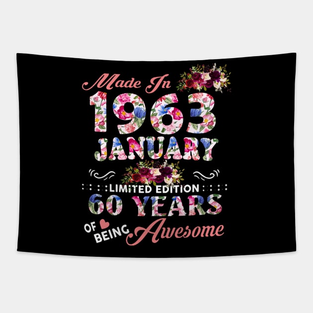 Flower Made In 1963 January 60 Years Of Being Awesome Tapestry by Vintage White Rose Bouquets
