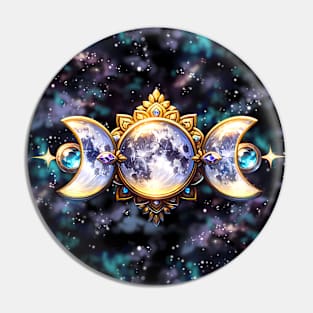 Cosmic Dance: Triple Goddess Symbol and Nebulas Pin