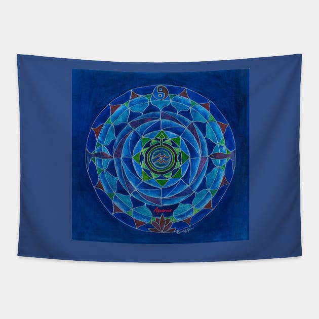 Aquarius horoscope free-hand mandala -Renate van Nijen Tapestry by Renart