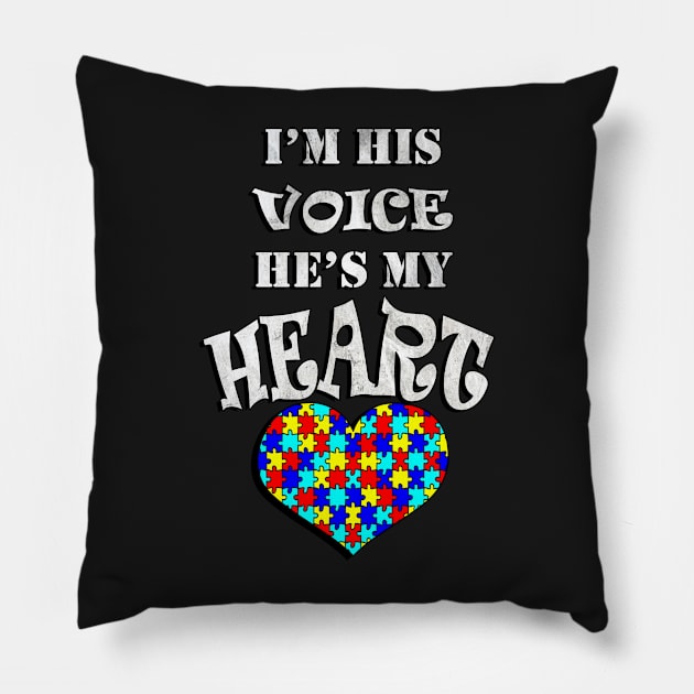 Autism Acceptance Awareness Quote: I'm His Voice He's My Heart Autistic Pillow by tamdevo1