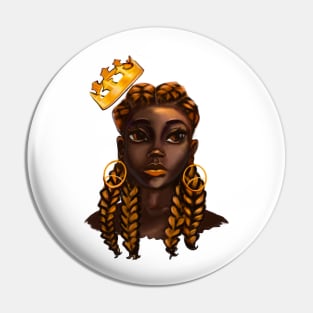 Queen Black is beautiful black woman art with Gold crown, ears and braids, brown eyes and dark brown skin ! Pin