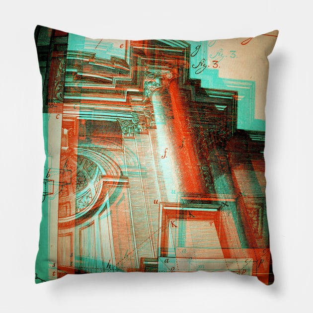 Architectural Engraving Glitch version Pillow by chilangopride