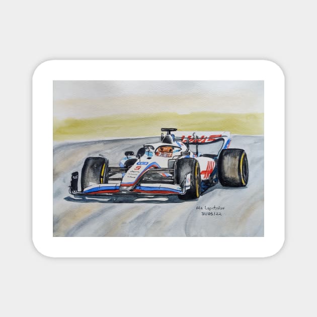 Formula 1 racing car illustration Magnet by Ala Lopatniov