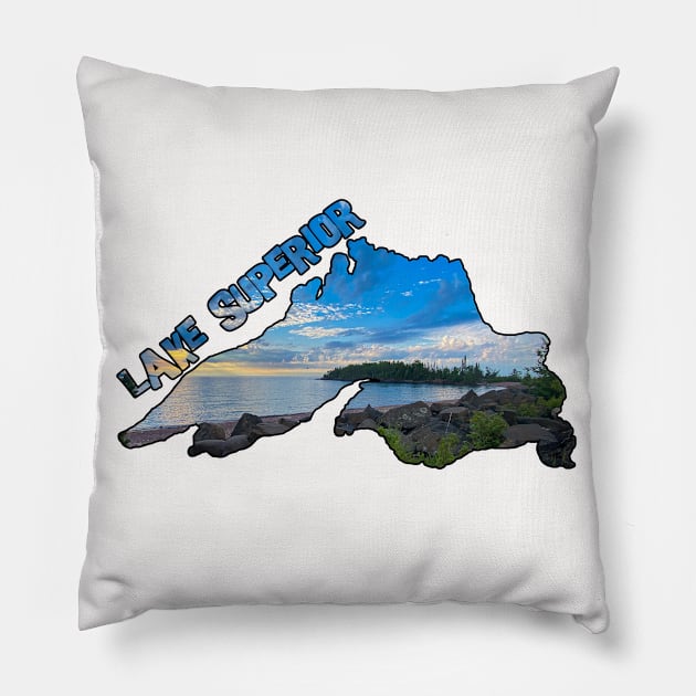 Lake Superior Outline (Artist Point in Grand Marais, Minnesota) Pillow by gorff