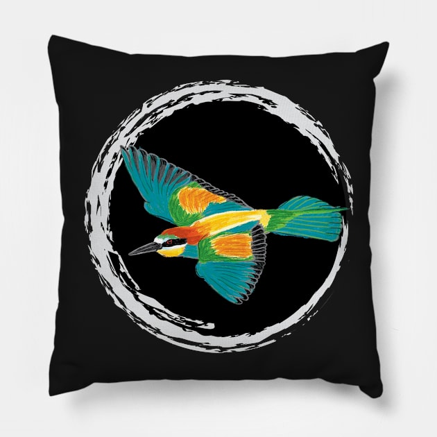 Nice Artwork showing an European Bee-Eater in Flight II Pillow by JDHegemann