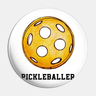 Simple pickleballer illustration in watercolor yellows and oranges Pin