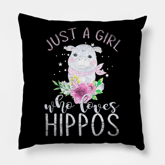 Vintage Just A Girl Who Loves Hippos Hippo Pillow by ShirtsShirtsndmoreShirts