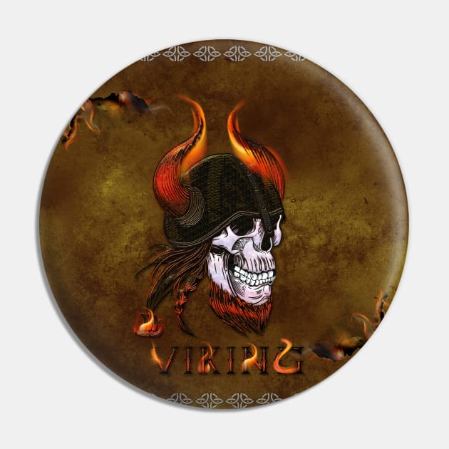 Awesome viking skull with helmet, viking ship and flame Pin by Nicky2342