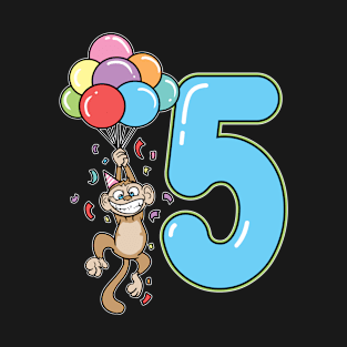 Fifth 5th Balloon Monkey Children's Birthday T-Shirt