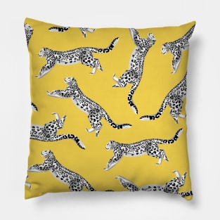 White Snow Leopard Pattern with Mustard Yellow Pillow