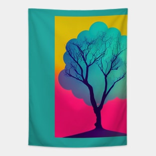 Cotton Candy Lonely Tree Vibrant Colored Whimsical Minimalist - Abstract Minimalist Bright Colorful Nature Poster Art of a Leafless Branches Tapestry