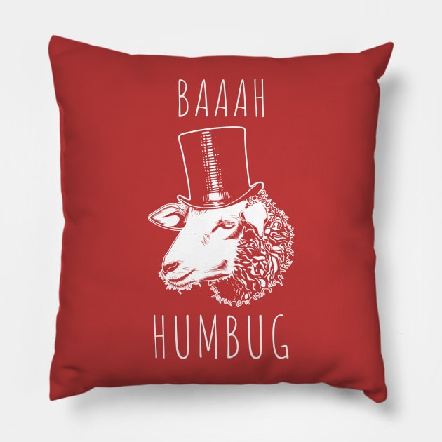 Baaah Humbug Grumpy Holiday Sheep Pillow by Wasabi Snake