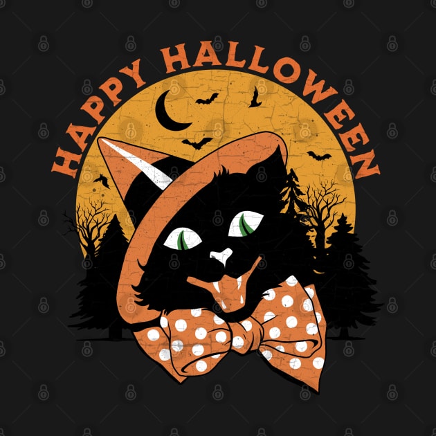 Vintage Halloween Spooky Black Cat by valentinahramov