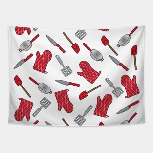 Red Accent Cooking Tools Tapestry