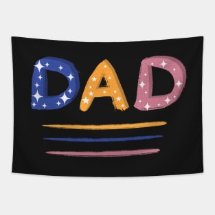 Colorful Dad hand-drawn Lettering on Blue Tapestry