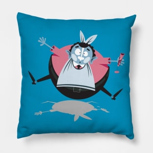 Obese man wearing bib and hold champagne flute Pillow