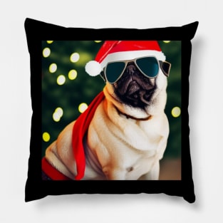 Christmas pug in Santa's hat Pillow