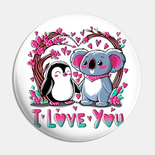 Cute Koala and Penguin in Love Pin