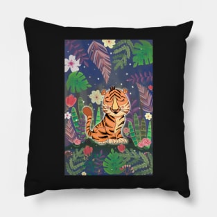 Floral Tiger cub in the Forest Pillow