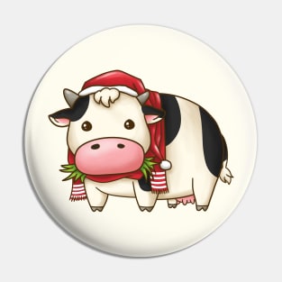 Christmas Cow in Santa Hat Pin