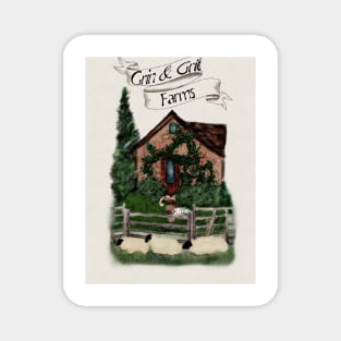 Grin and Grit Farms Chocolate Box English Cottage with Lazing Labrador Dog and Ginger Farm Cat Magnet