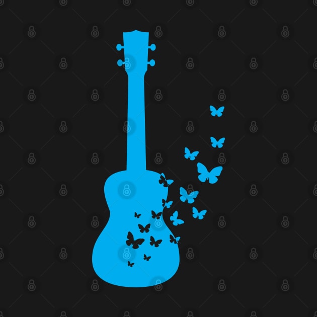 Ukulele Silhouette Turning Into Butterflies Blue by nightsworthy