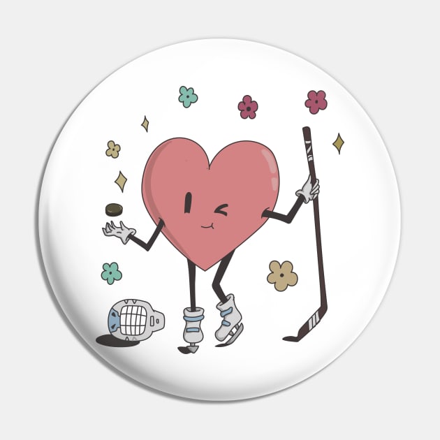 Retro Hockey Heart Shirt, Hockey Valentines Day Gift Pin by mcoshop