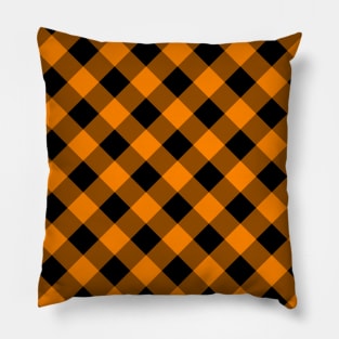 Black and Orange Gingham Pattern Pillow