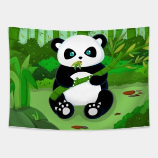 Cute Panda Munching on Bamboo Tapestry