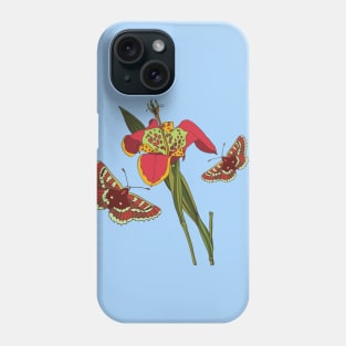 Botanical illustration an iris plant and a butterfly Phone Case