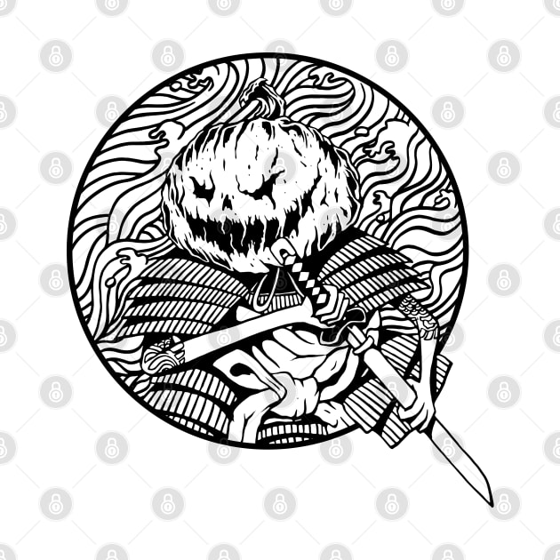 Samurai pumpkin (B&W) by popcornpunk