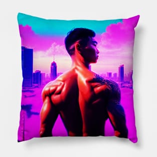 Shirtless Thai Man Overlooking Bangkok 4 Pillow