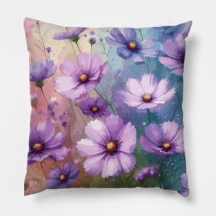 Purple Cosmos Flowers Pillow