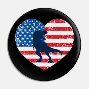 American Flag Heart Love T-Rex Usa Patriotic 4Th Of July Pin