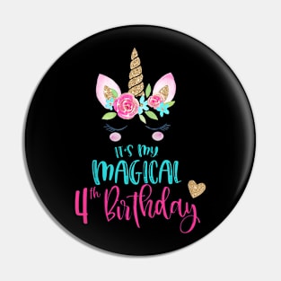 Kids Unicorn 4Th Birthday Party Girls 4 Years Old Pin