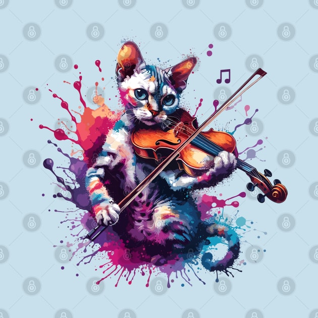 Devon Rex Cat Playing Violin by Graceful Designs